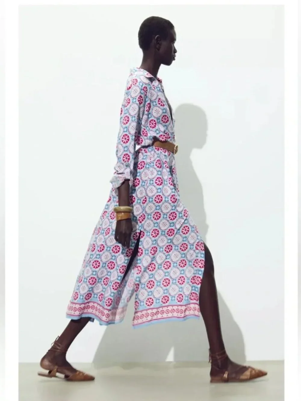 Zara Printed Belted Midi Dress